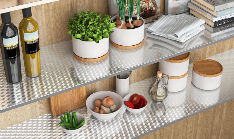 Livelynine Waterproof Kitchen Stickers for Cabinets Heat Resistant Backsplash Wallpaper for Kitchen Wall Self Adhesive Shelf Drawer Liner Stove Silver Contact Paper 15.8x78.8 Aluminum Foil Sink Cover - Image 4